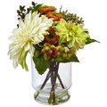 Nearly Naturals Mixed Dahlia & Mum with Glass Vase 4588